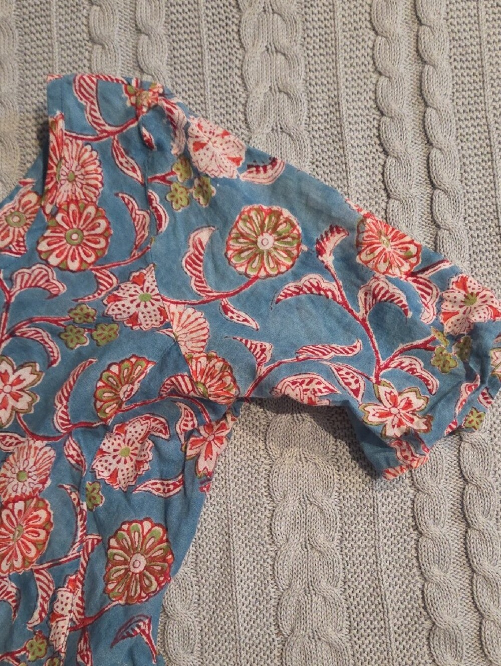 Santa Fe Designer Dress W/ Ruffle Petticoat Blue Red Floral 100% Cotton L Rare - Picture 3 of 11